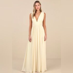 Lulus Heavenly Hues Pale Yellow Maxi Dress L NWT